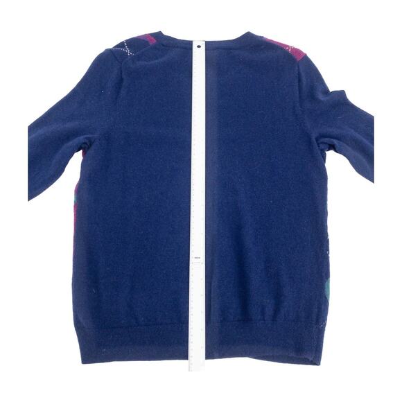 Talbots Petites MP Argyle Lambswool Blend Sweater Navy Purple Teal Preppy - Picture 8 of 10